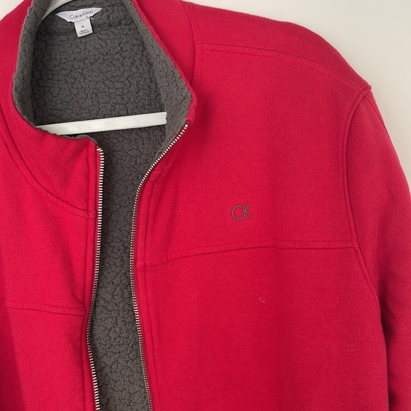 Calvin Klein Jacket Full Zip Men's XL Red Solid Winter Wear Long Sleeves fleece - Picture 3 of 11